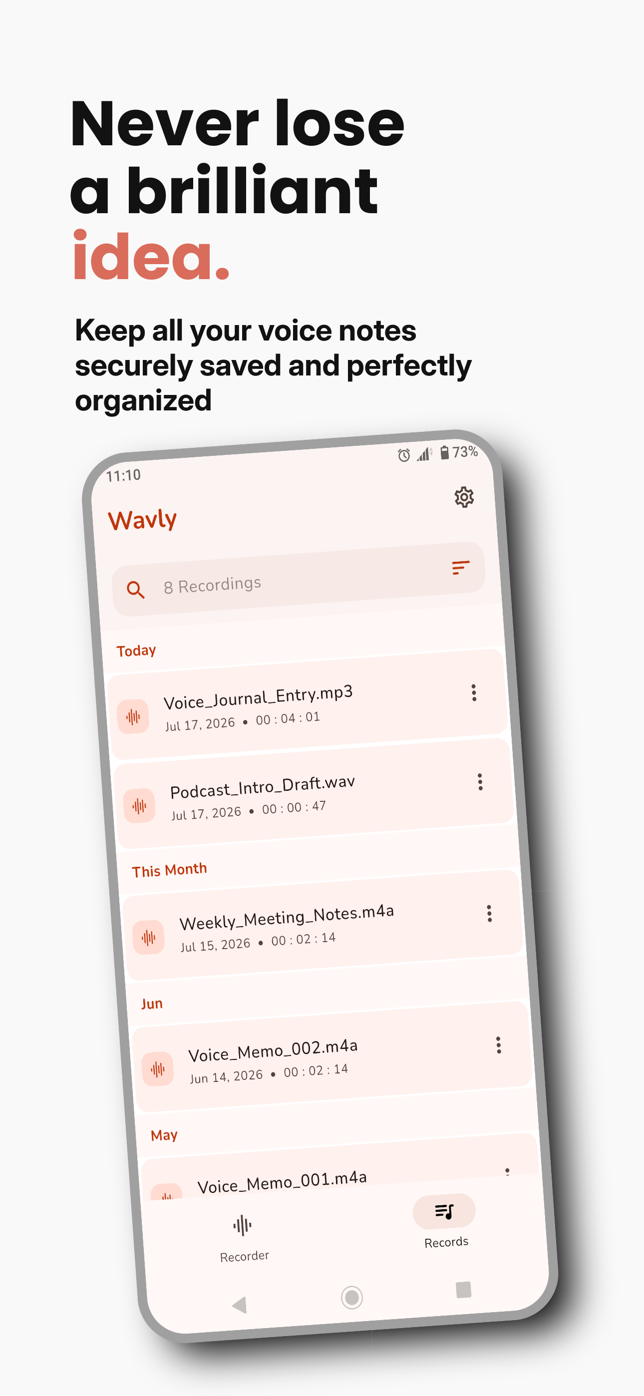 Wavly App Screenshot 5 - Audio Player, Waveform, and Transcript